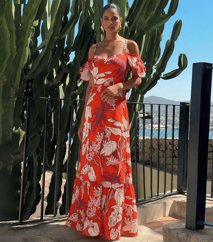 Adjustable Shoulder Straps Red Print Swimsuit Set(s)