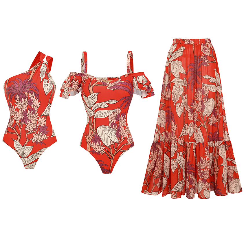 Adjustable Shoulder Straps Red Print Swimsuit Set(s)