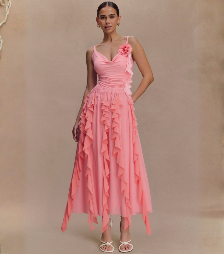 Light Coral Ruched 3D flowers Swimsuit Set(s)