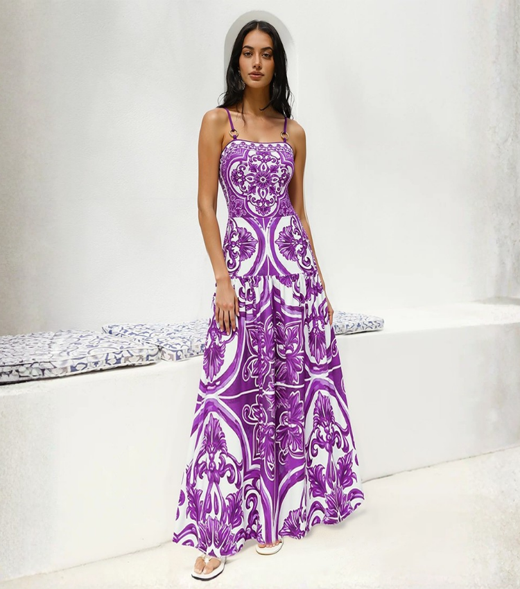 Sling Classic Majolica Series Pattern Print One Piece Swimsuit and Skirt or Shorts