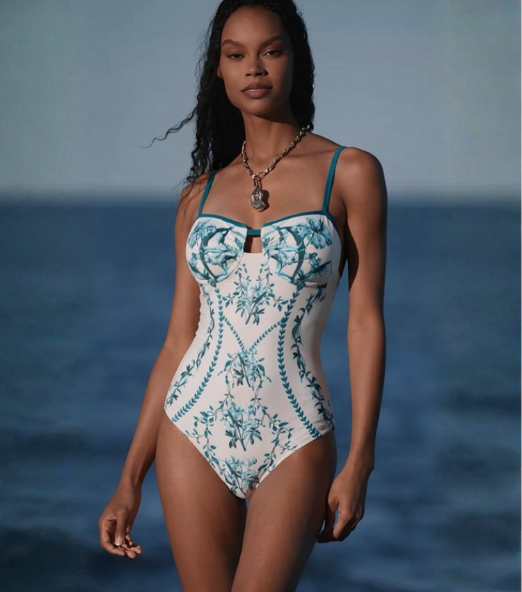 Dark Cyan Slim & Sculpt Floral Swimsuit Set(s)
