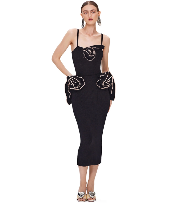 3D Flower Black One Piece Swimsuit and Skirt Flaxmaker