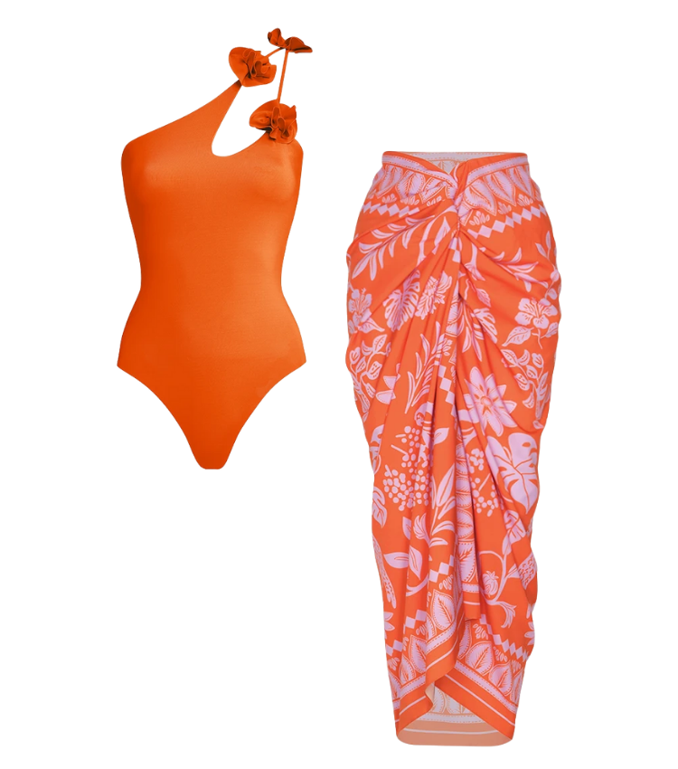 3D Flower One Piece Swimsuit and Sarong Flaxmaker