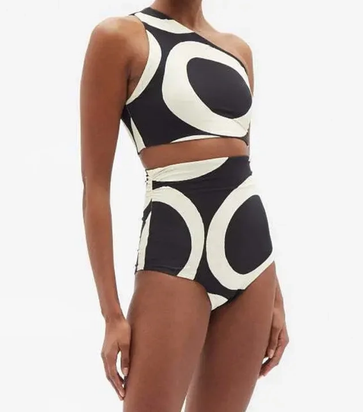 Halter V Neck Geometric Print One Piece Swimsuit and Sarong Flaxmaker