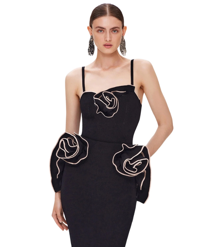 3D Flower Black One Piece Swimsuit and Skirt Flaxmaker