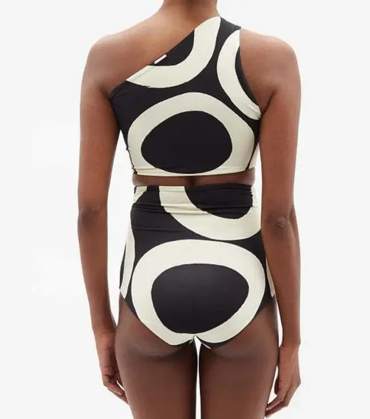 Halter V Neck Geometric Print One Piece Swimsuit and Sarong Flaxmaker