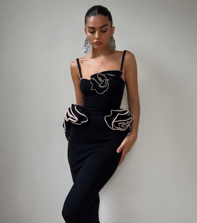 3D Flower Black One Piece Swimsuit and Skirt Flaxmaker