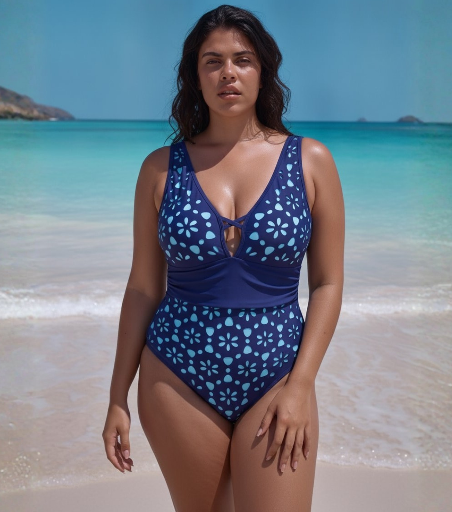 Plus Size Laser Hollow Out One Piece Swimsuit and Skirt