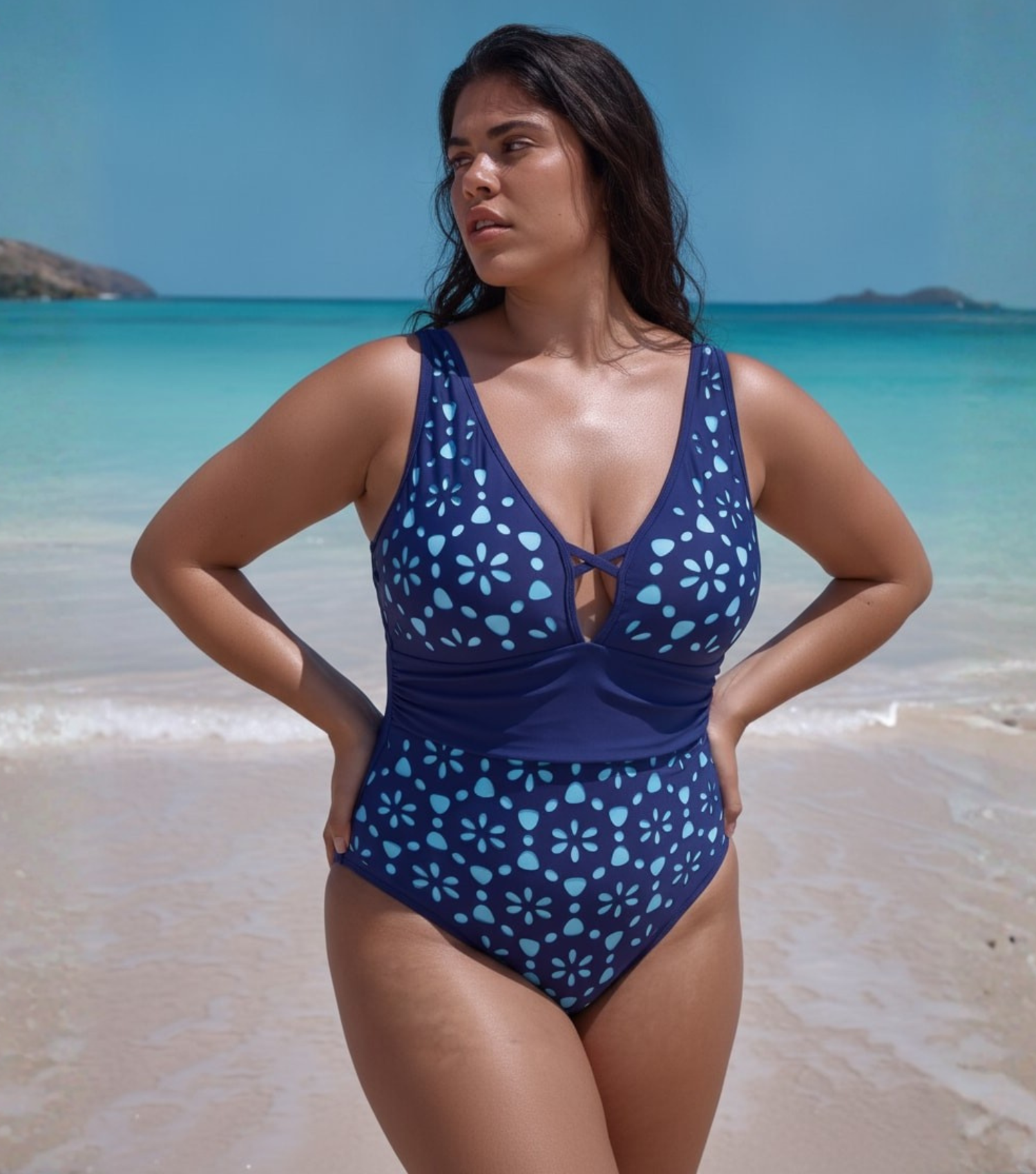 Plus Size Laser Hollow Out One Piece Swimsuit and Skirt