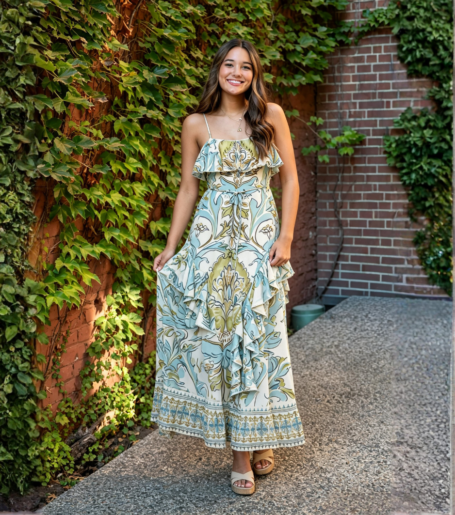 Vintage Floral Ruffled Maxi Dress