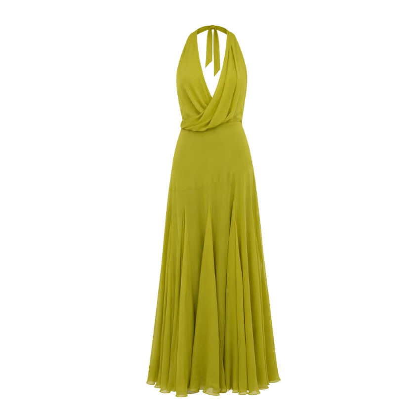 Solid Olive Green Halter Surplice Maxi Dress