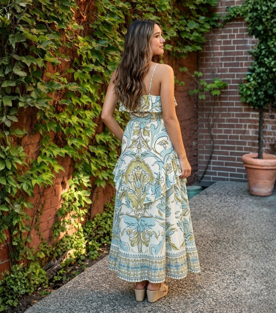 Vintage Floral Ruffled Maxi Dress