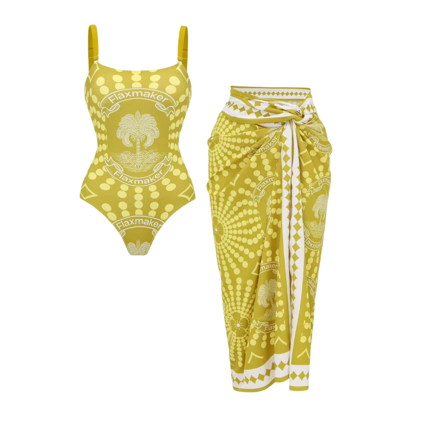 [Copy]One Shoulder Retro Floral Print Swimsuit Set(s)