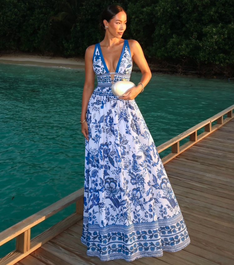 Blue and white Porcelain Print Swimsuit Set(s)