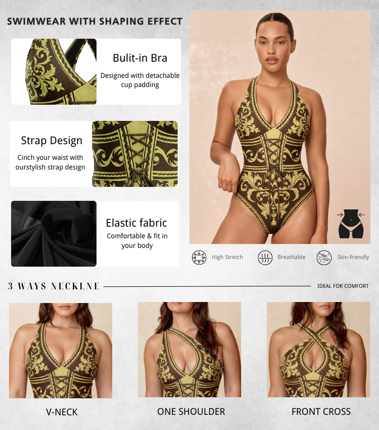V-neck Drawstring Shaping Effect Swimsuit set(s)