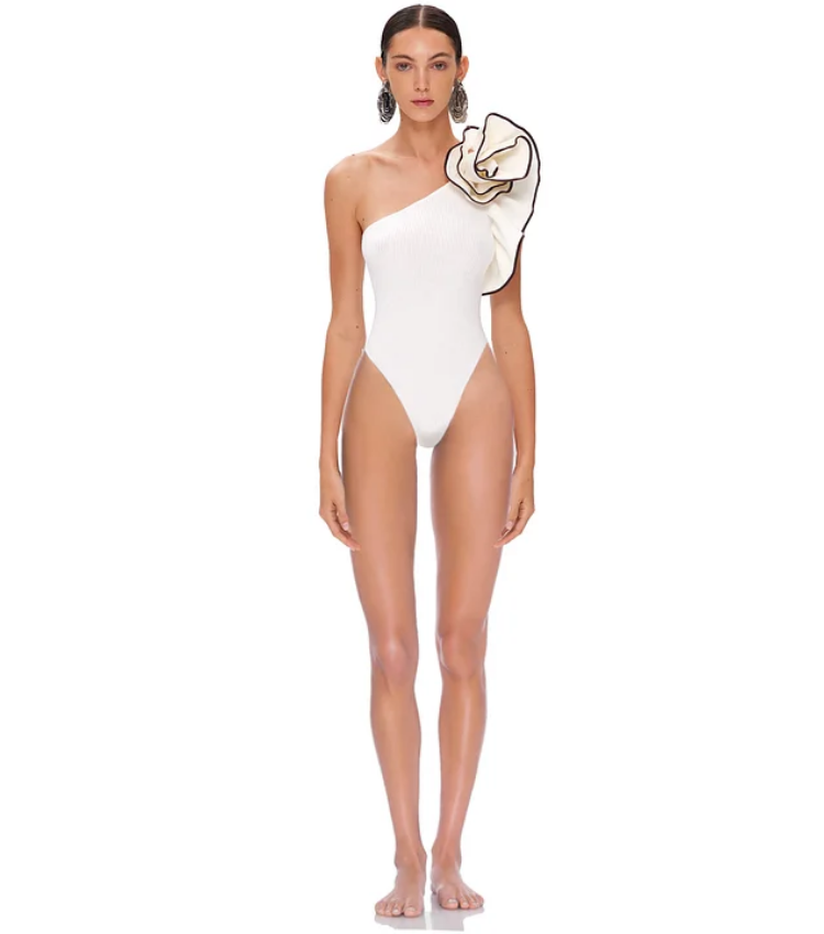 One Shoulder 3D Flowers One Piece Swimsuit and Skirt