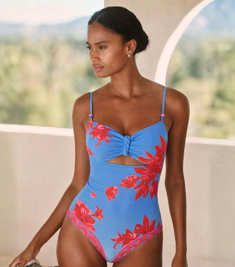Blue-Pink-Orange Gradient Beaded Braided Floral Swimsuit Set(s)