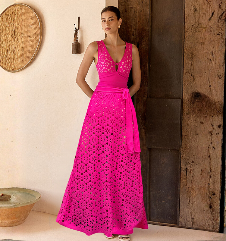 Hollow Out One Piece Swimsuit and Skirt