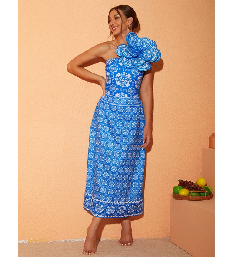 One Shoulder 3DFlower One Piece Swimsuit and Skirt Flaxmaker