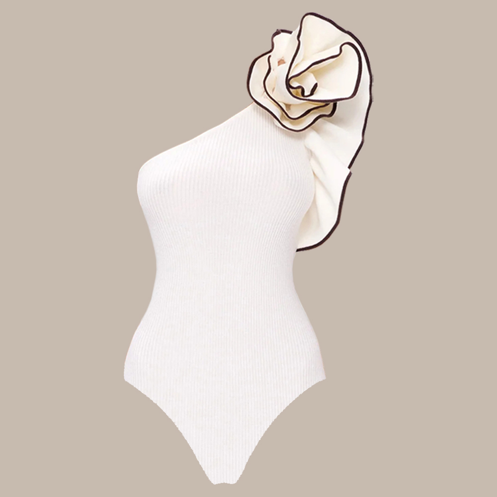 One Shoulder 3D Flowers One Piece Swimsuit and Skirt
