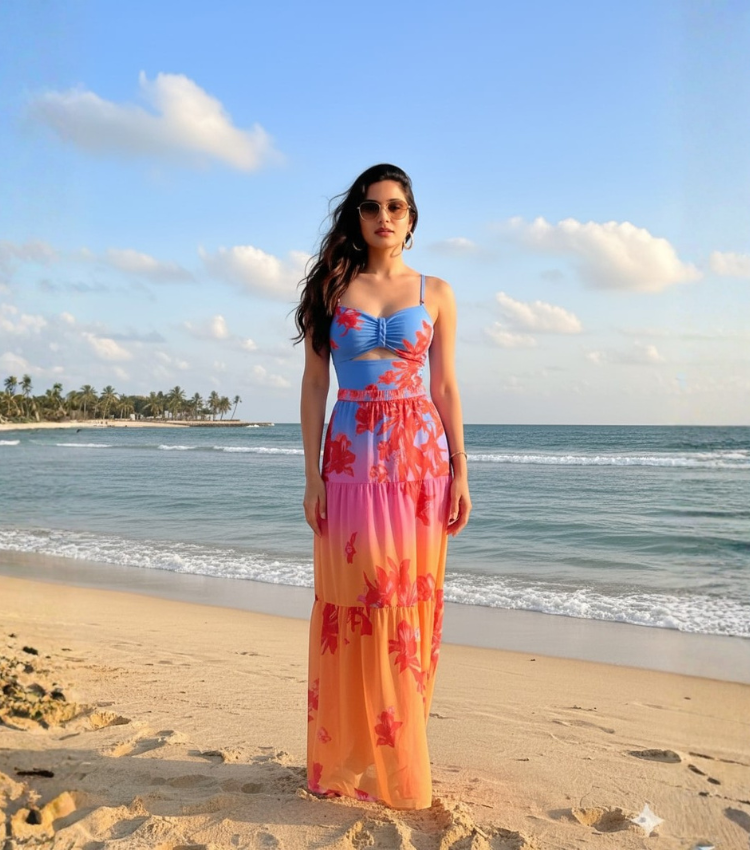 Blue-Pink-Orange Gradient Beaded Braided Floral Swimsuit Set(s)