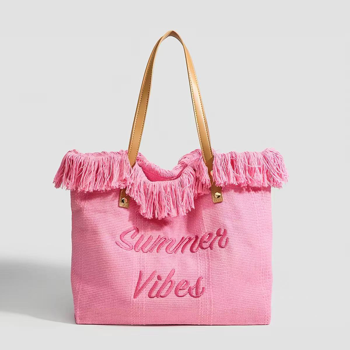 Canvas Tote Bag with Embroidered Lettering