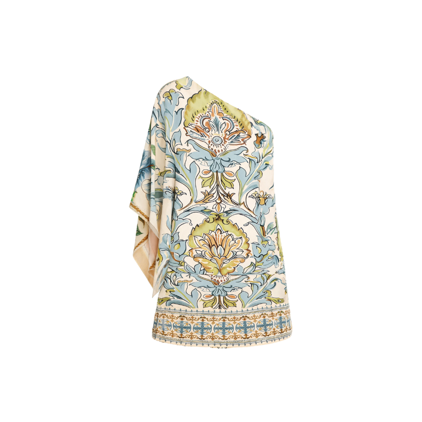 Vintage Floral One Shoulder Tunic Dress