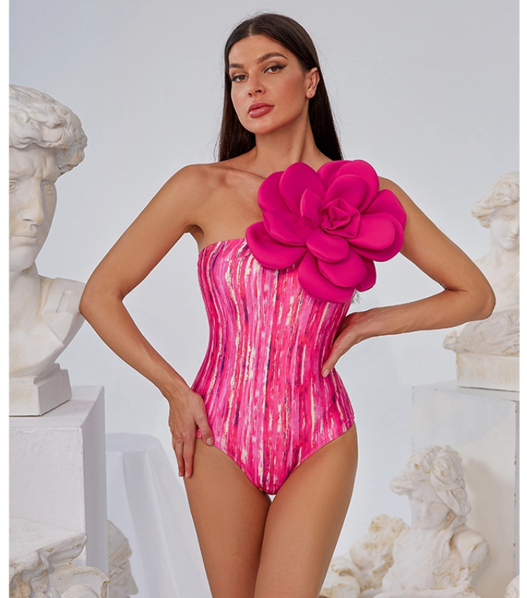 3D Flower Decor One Piece Swimsuit and Skirt Flaxmaker