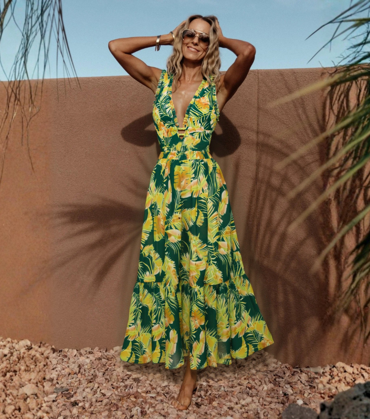 Natural feather print Emerald V-neck Swimsuit Set(s)