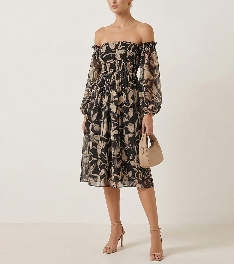 One-shoulder printed dress