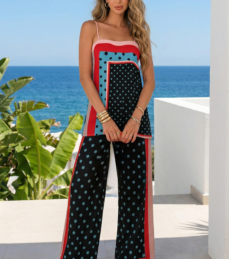 Spaghetti Strap Printed Two-Piece Set