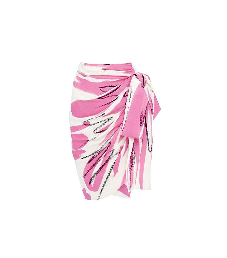 One Shoulder Printed Frilled One Piece Swimsuit and Skirt