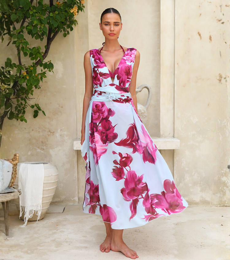 Abstract Floral Printed Two-piece Swimsuit and Skirt