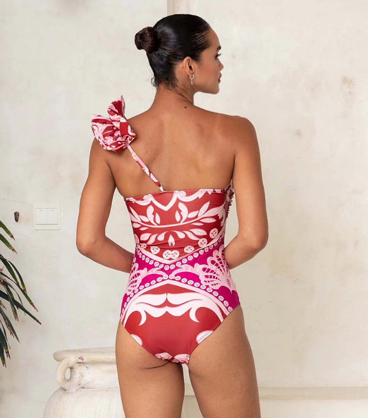 One Shoulder Ruffled Cutout One Piece Swimsuit and Pant Flaxmaker