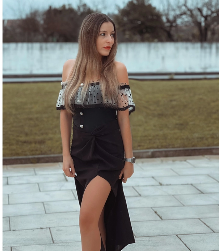 Off Shoulder Ruffle Dot Printed One Piece Swimsuit and Skirt Flaxmaker