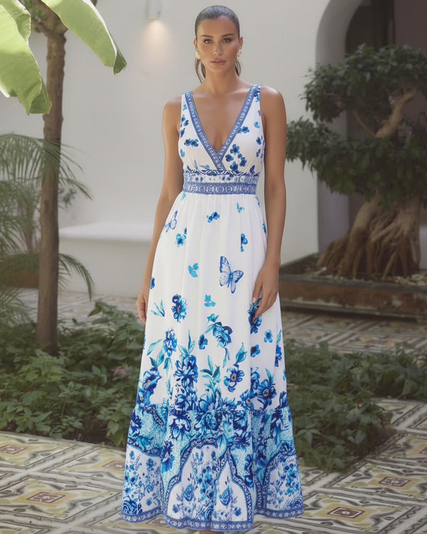 V-neck Peony Print Swimsuit Set(s)