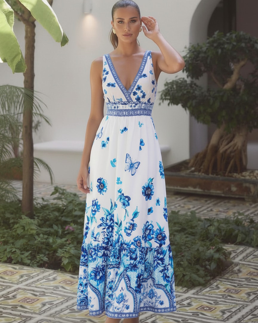 V-neck Peony Print Swimsuit Set(s)