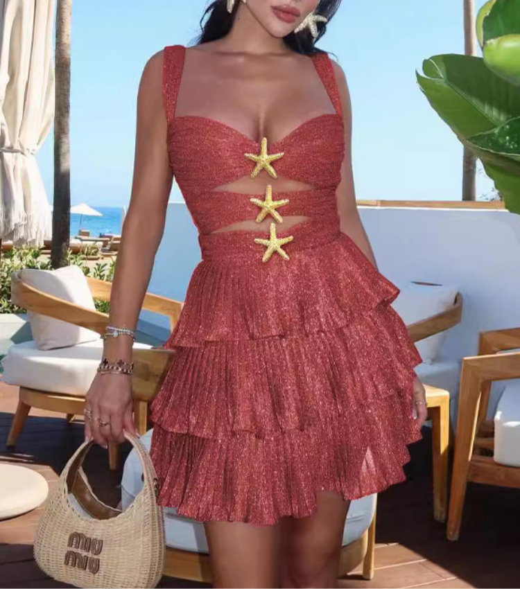 Sling Bandeau  Ruffle Cutout Mini Dress