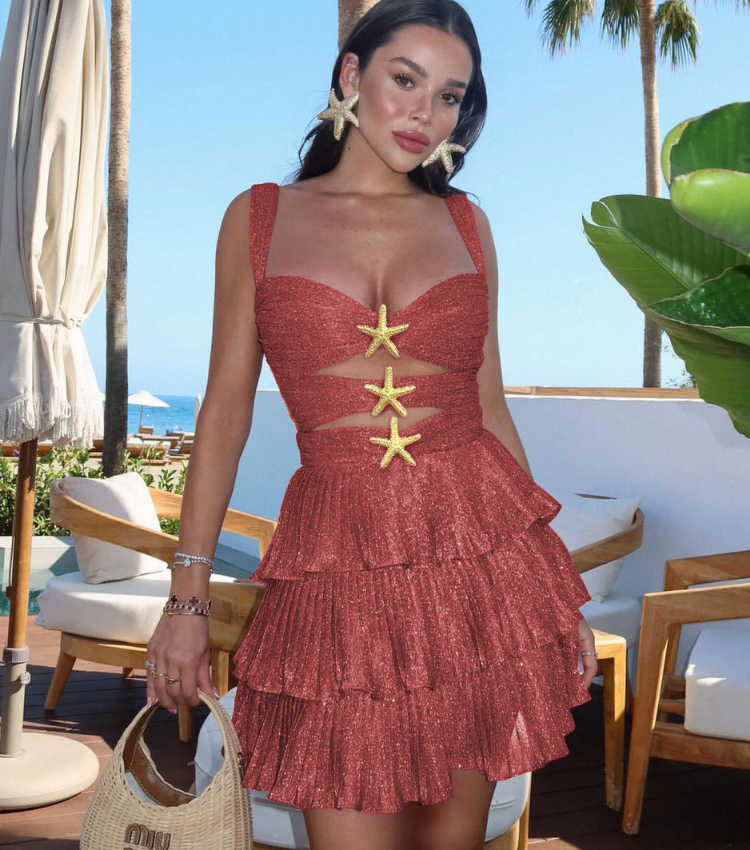 Sling Bandeau  Ruffle Cutout Mini Dress