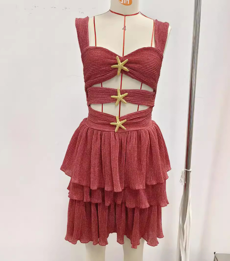 Sling Bandeau  Ruffle Cutout Mini Dress