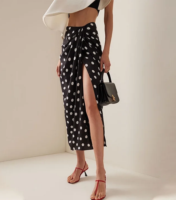 Ruffle Fold Polka Dot Printed One Piece Swimsuit and Sarong Flaxmaker