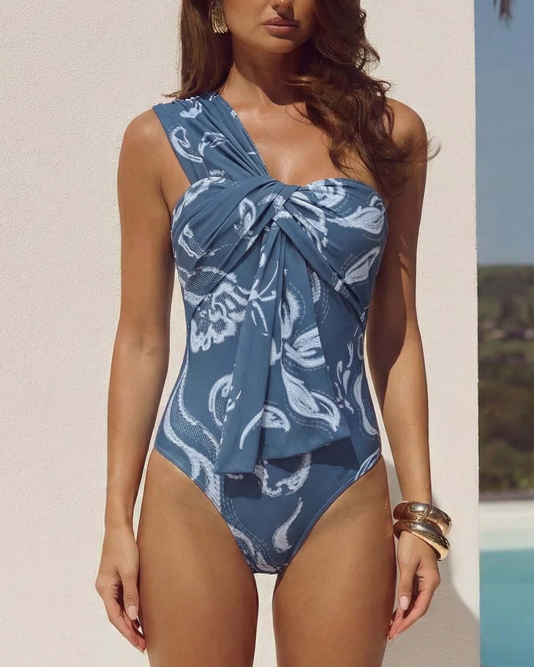 One Shoulder Printed Swimsuit Set(s)