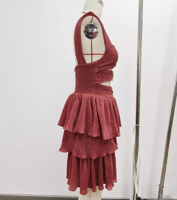 Sling Bandeau  Ruffle Cutout Mini Dress