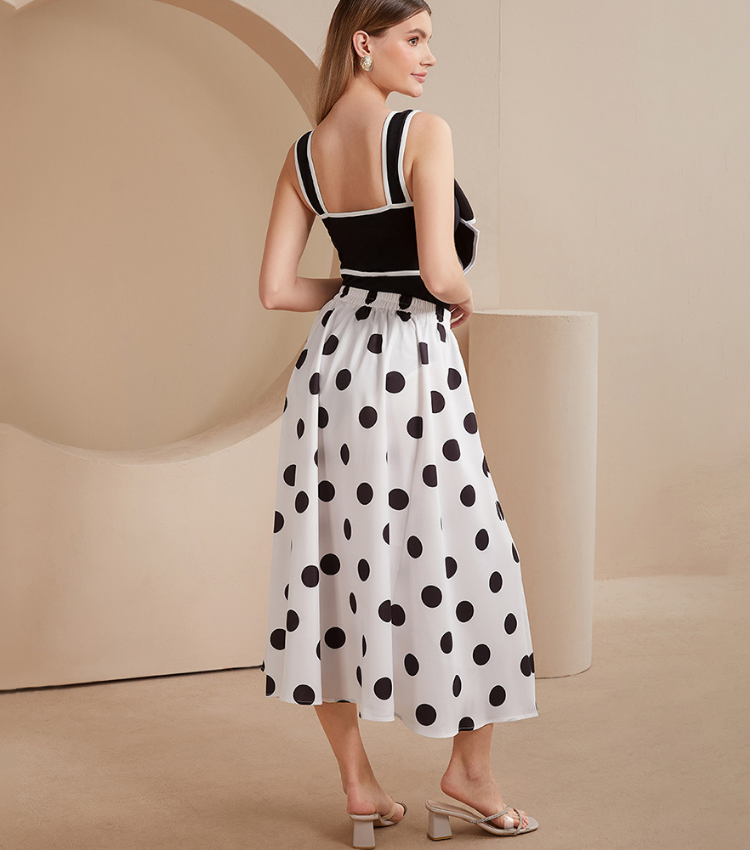 Black and White Bow Decor One Piece Swimsuit and Skirt Flaxmaker