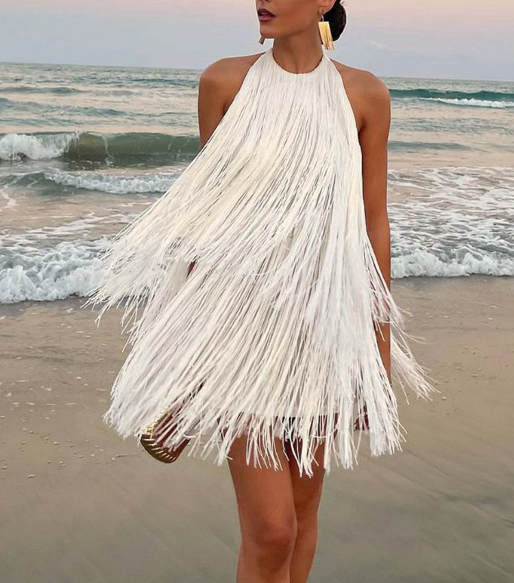 Backless Halter Tassel Mini Dress