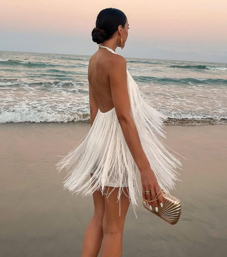 Backless Halter Tassel Mini Dress