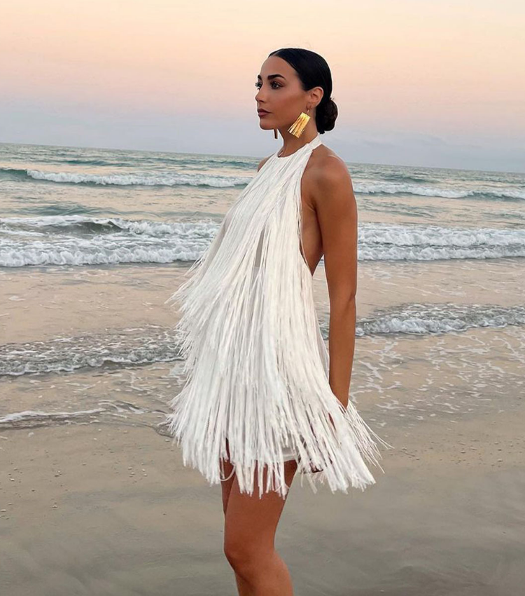 Backless Halter Tassel Mini Dress