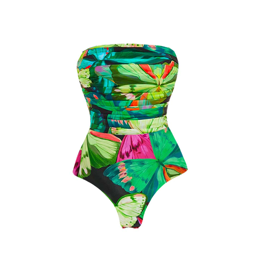 Plus Size Butterfly Printed One Piece Swimsuit and Skirt