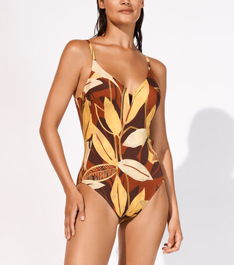 V Neck Leaves Printed Swimsuit Set(s)