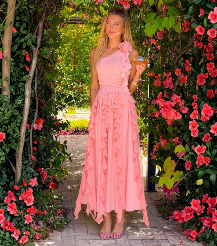 Light Coral One shoulder 3D flowers Swimsuit Set(s)